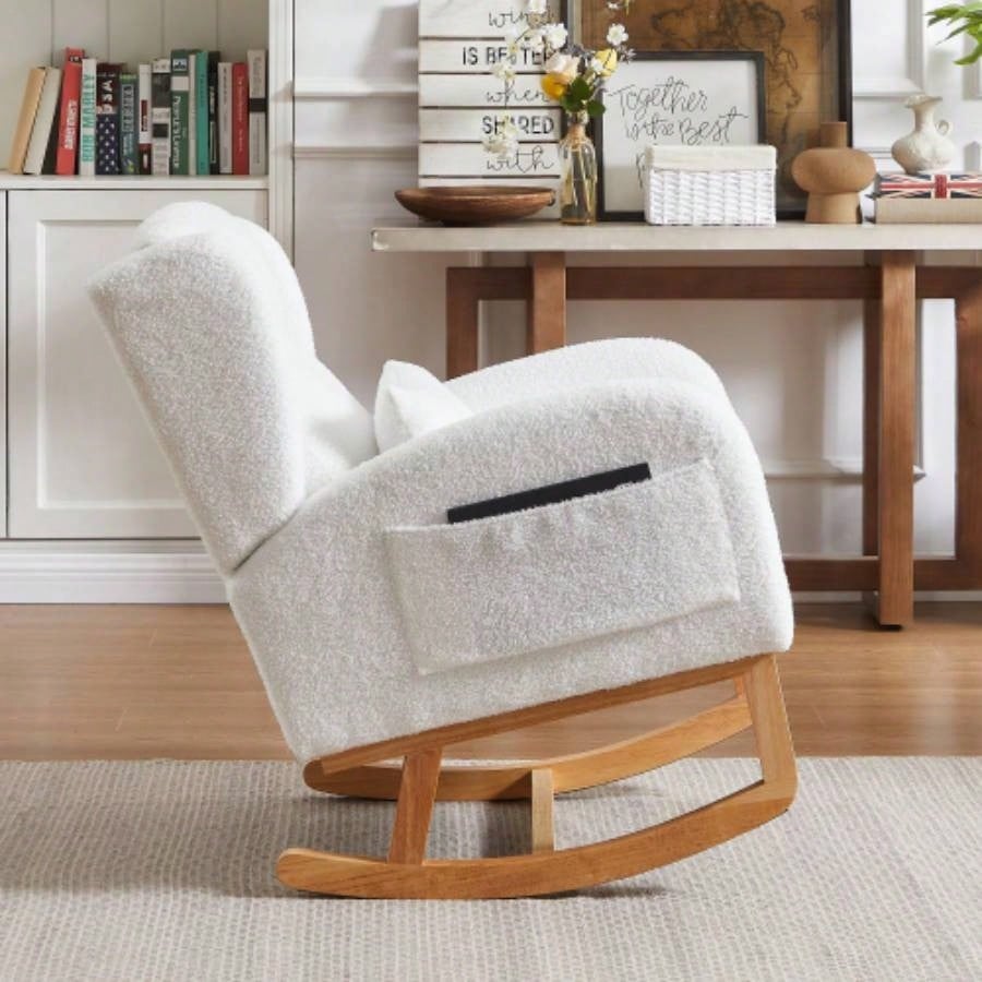 27.2 Modern Accent High Backrest Living Room Lounge Arm Rocking Chair, Two Side Pocket