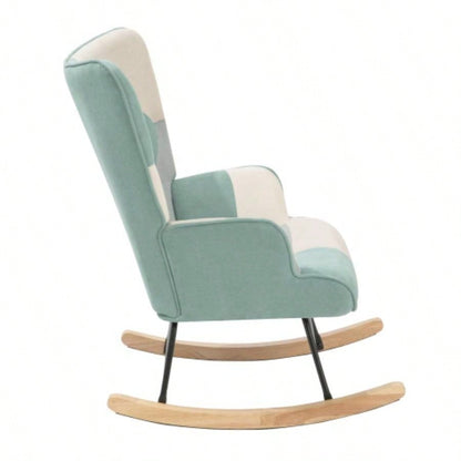 Rocking Chair with ottoman, Mid Fabric Rocker Chair with Wood and Patchwork Linen Livingroom Bedroom