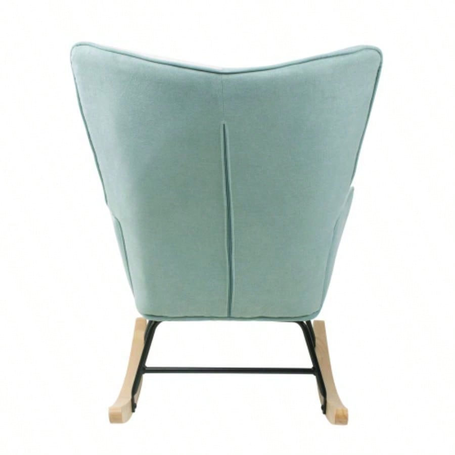 Rocking Chair with ottoman, Mid Fabric Rocker Chair with Wood and Patchwork Linen Livingroom Bedroom