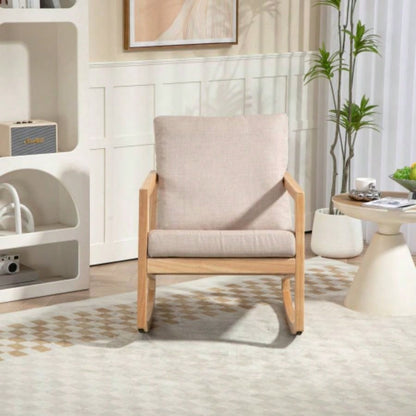 Upholstered Accent Glider Chair, Rubberwood Frame in Natural, Khaki