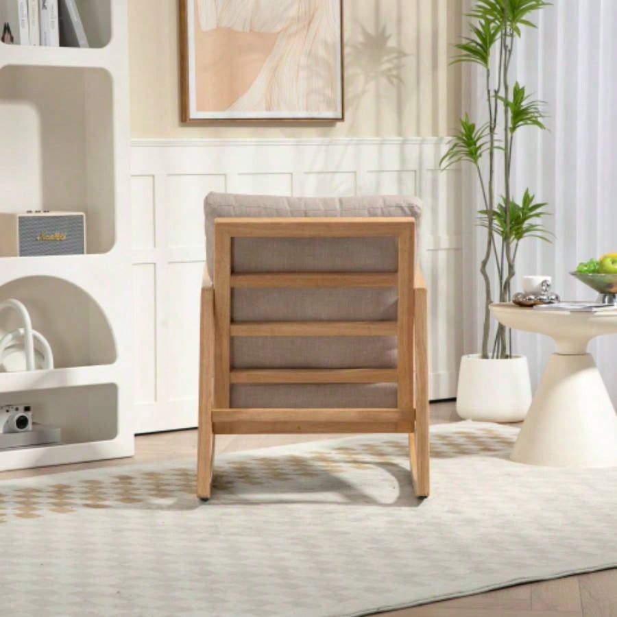 Upholstered Accent Glider Chair, Rubberwood Frame in Natural, Khaki