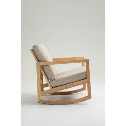 Upholstered Accent Glider Chair, Rubberwood Frame in Natural, Khaki