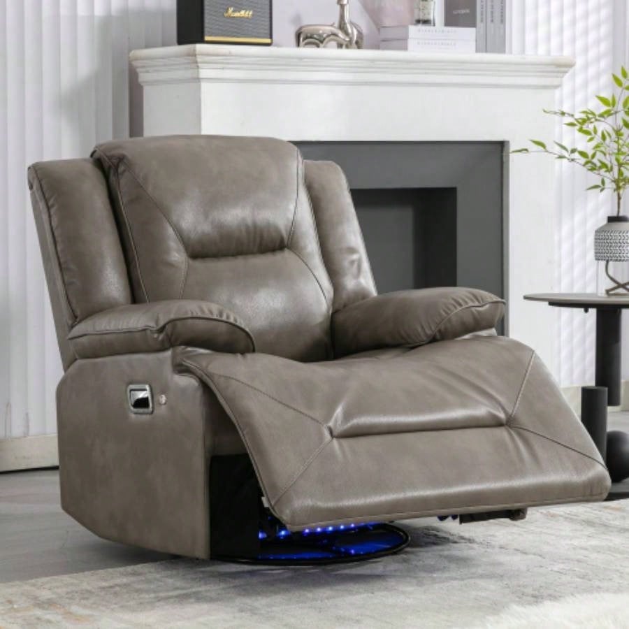360 Swivel and Rocking Home Theater Recliner Manual Recliner Chair with a LED Light Strip Living Room, Bedroom,