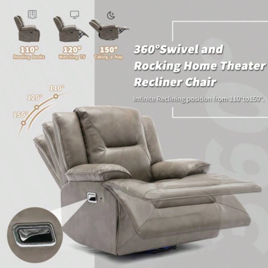 360 Swivel and Rocking Home Theater Recliner Manual Recliner Chair with a LED Light Strip Living Room, Bedroom,