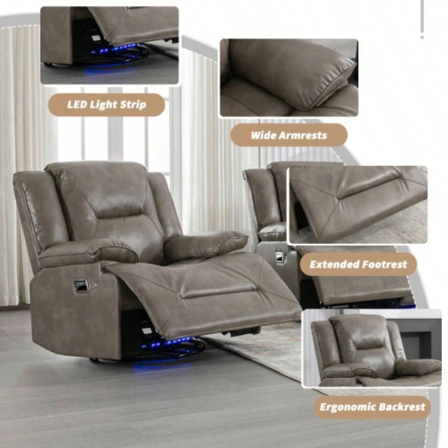 360 Swivel and Rocking Home Theater Recliner Manual Recliner Chair with a LED Light Strip Living Room, Bedroom,