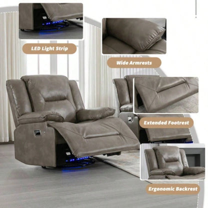 360 Swivel and Rocking Home Theater Recliner Manual Recliner Chair with a LED Light Strip Living Room, Bedroom,