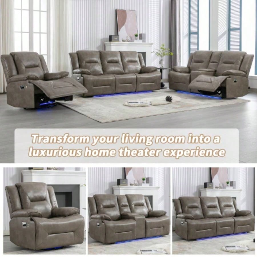 360 Swivel and Rocking Home Theater Recliner Manual Recliner Chair with a LED Light Strip Living Room, Bedroom,