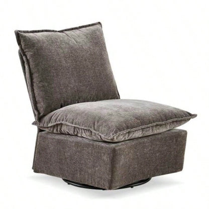 Detachable Dark Chenille Single 360 Swivel Rocking Rocker, 360 Swivel Sofa Chair Single Sofa Lounge, Comfortable Seating Living Room Bedroom, Dark Gray Sofa - 1PC