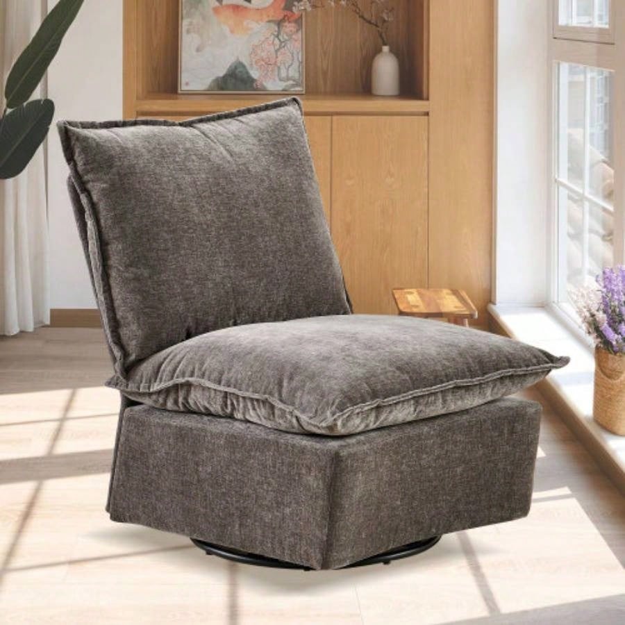 Detachable Dark Chenille Single 360 Swivel Rocking Rocker, 360 Swivel Sofa Chair Single Sofa Lounge, Comfortable Seating Living Room Bedroom, Dark Gray Sofa - 1PC