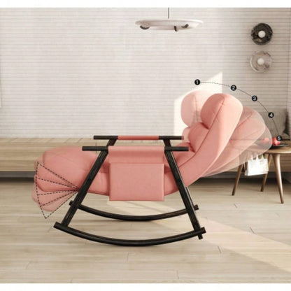 Casual folding rocking chair upholstered, lounge rocking chair adjustable high back and foot rest, side pockets placed in living room bedroom balcony