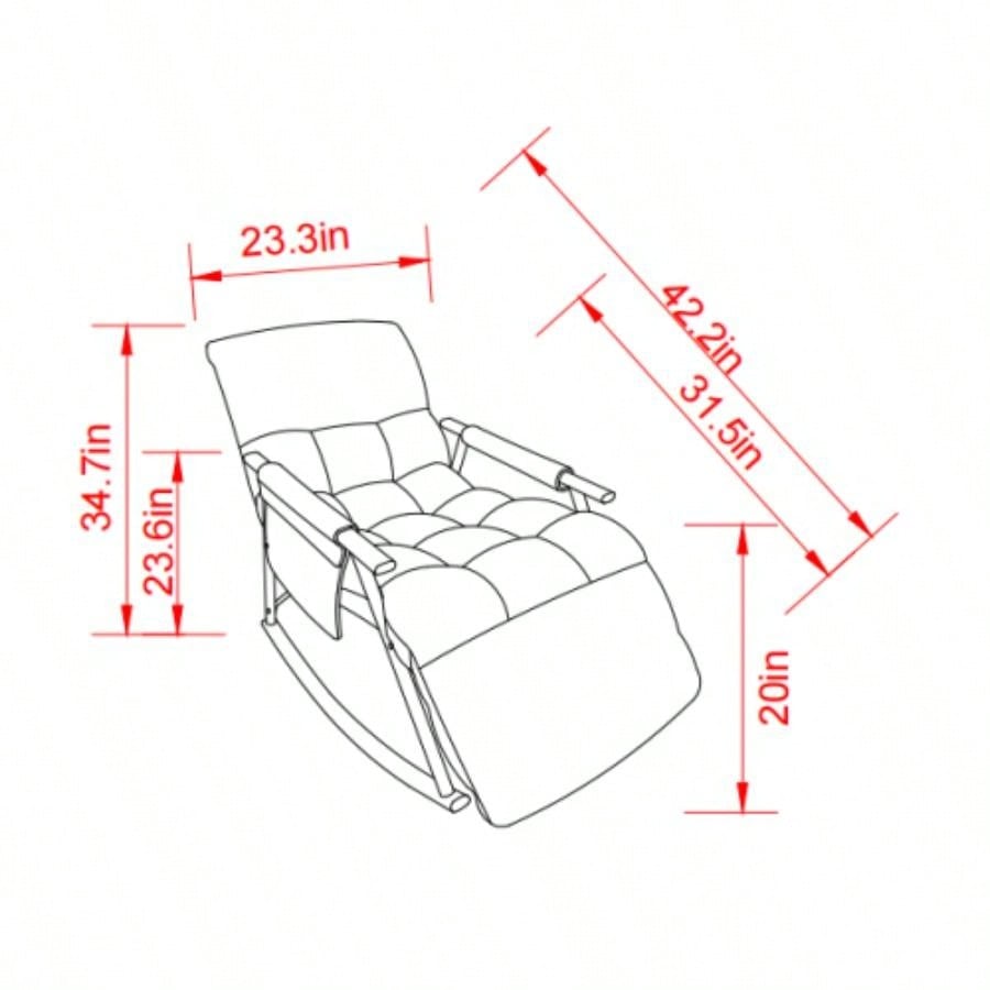 Casual folding rocking chair upholstered, lounge rocking chair adjustable high back and foot rest, side pockets placed in living room bedroom balcony