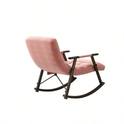Casual folding rocking chair upholstered, lounge rocking chair adjustable high back and foot rest, side pockets placed in living room bedroom balcony