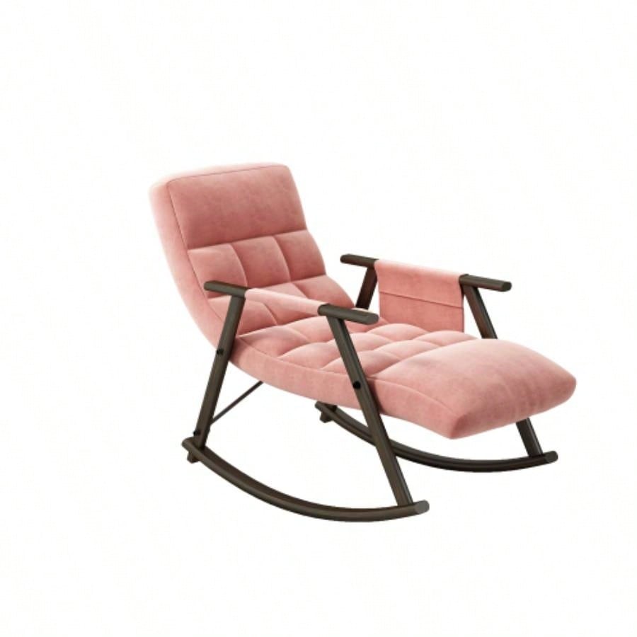 Casual folding rocking chair upholstered, lounge rocking chair adjustable high back and foot rest, side pockets placed in living room bedroom balcony