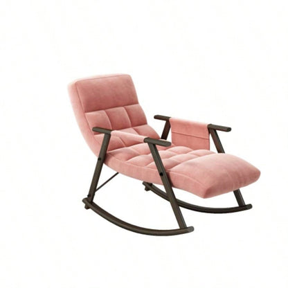 Casual folding rocking chair upholstered, lounge rocking chair adjustable high back and foot rest, side pockets placed in living room bedroom balcony