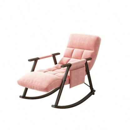 Casual folding rocking chair upholstered, lounge rocking chair adjustable high back and foot rest, side pockets placed in living room bedroom balcony