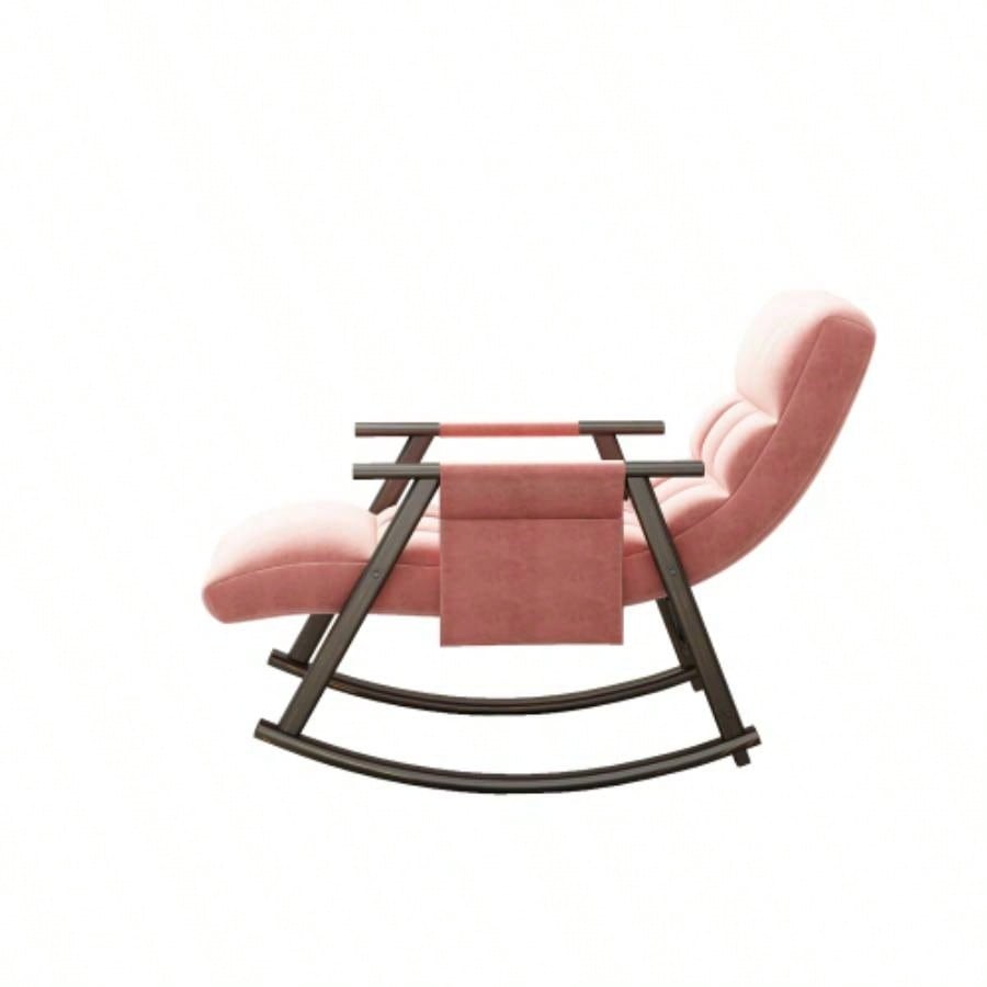 Casual folding rocking chair upholstered, lounge rocking chair adjustable high back and foot rest, side pockets placed in living room bedroom balcony