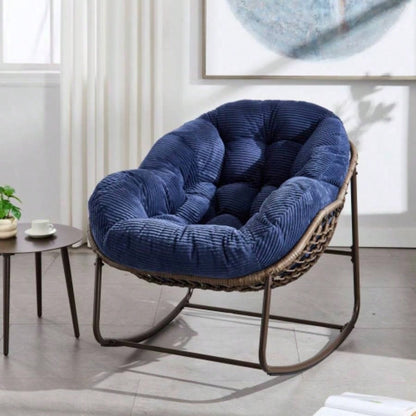 Outdoor Rattan Rocking Chair, Padded Cushion Rocker Recliner Chair Outdoor Front Porch, Living Room, Patio, Garden, Beige