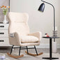 Modern Rocking Chair with High Backrest, Teddy Material Comfort Arm Rocker, Lounge Armchair Living Room
