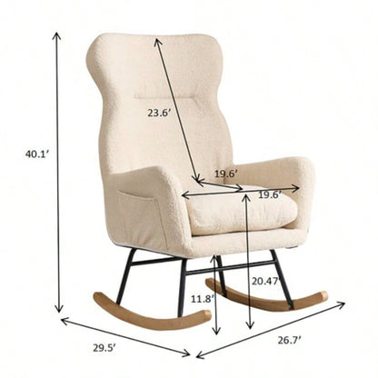 Modern Rocking Chair with High Backrest, Teddy Material Comfort Arm Rocker, Lounge Armchair Living Room
