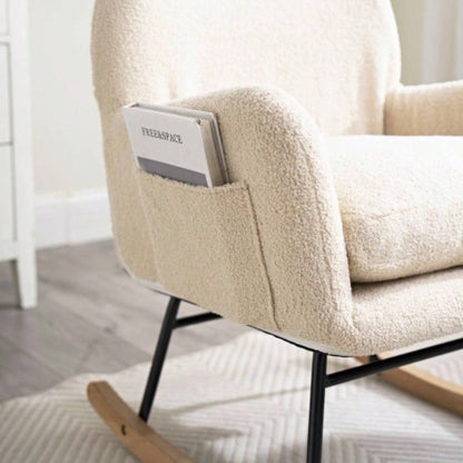 Modern Rocking Chair with High Backrest, Teddy Material Comfort Arm Rocker, Lounge Armchair Living Room