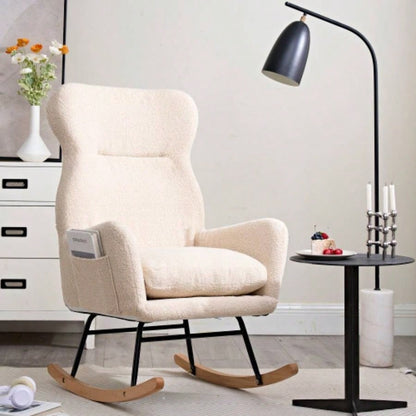 Modern Rocking Chair with High Backrest, Teddy Material Comfort Arm Rocker, Lounge Armchair Living Room