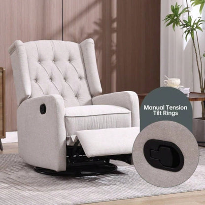 COOLMORE Rocking Recliner Chair, 360 Degree Swivel Nursery Rocking Chair, Glider Chair, Modern Small Rocking Swivel Recliner Chair Bedroom, Living Room Chair Home Theater Beige