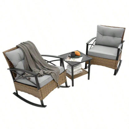 3pcs rocking rattan set leisure chair outdoor rattan rocking chair set