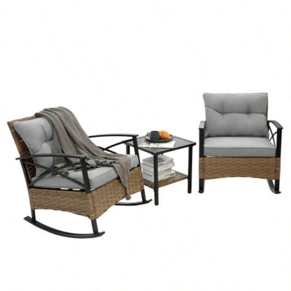 3pcs rocking rattan set leisure chair outdoor rattan rocking chair set