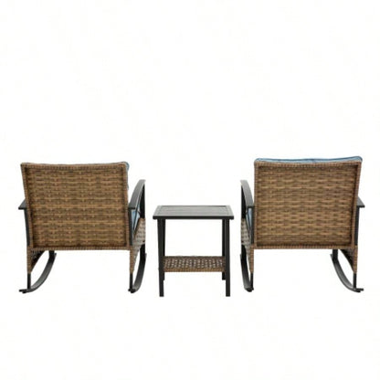 3pcs rocking rattan set leisure chair outdoor rattan rocking chair set