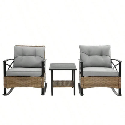 3pcs rocking rattan set leisure chair outdoor rattan rocking chair set
