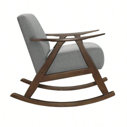 Modern Home Furniture 1pc Rocking Chair Gray Fabric Upholstered Dark Walnut Wood Cushion and Back