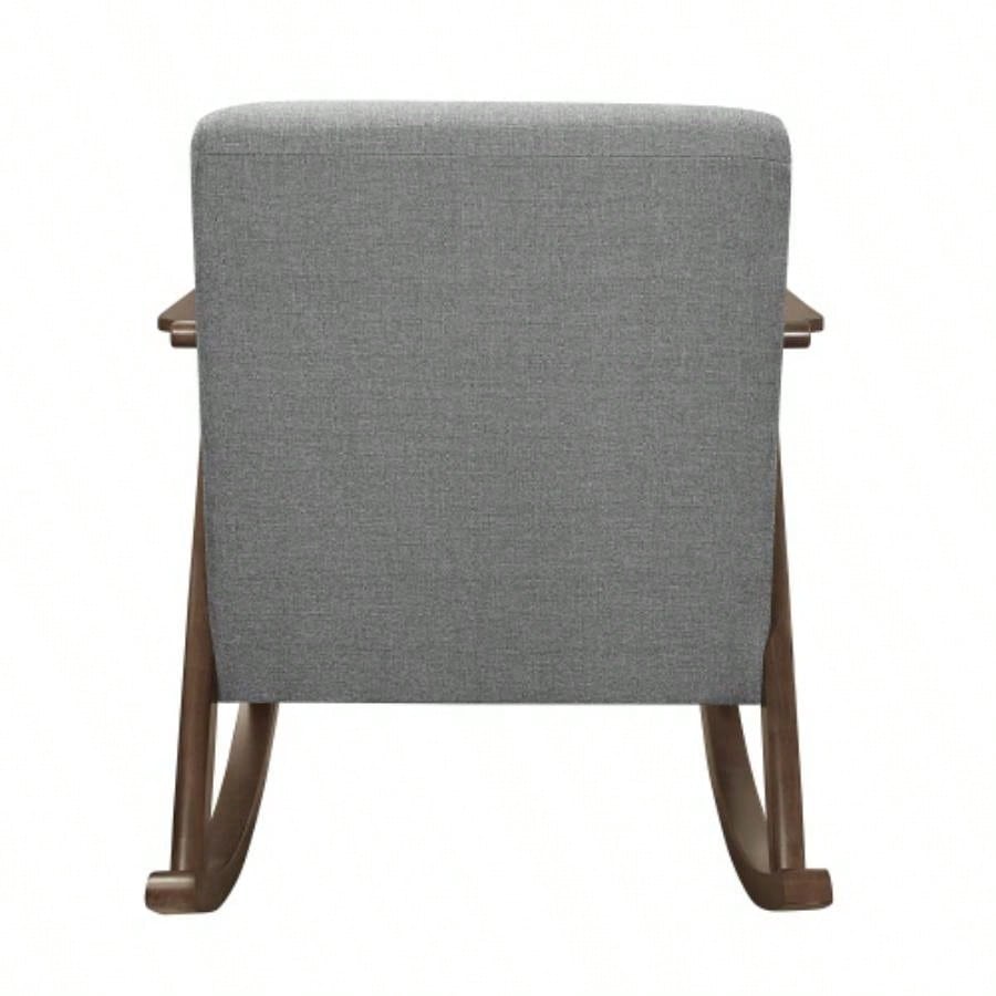 Modern Home Furniture 1pc Rocking Chair Gray Fabric Upholstered Dark Walnut Wood Cushion and Back
