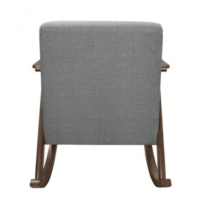 Modern Home Furniture 1pc Rocking Chair Gray Fabric Upholstered Dark Walnut Wood Cushion and Back