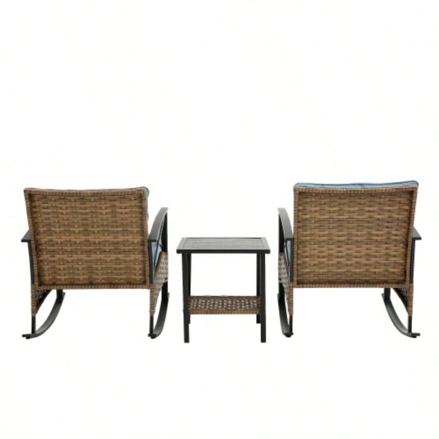3pcs rocking rattan set leisure chair outdoor rattan rocking chair set