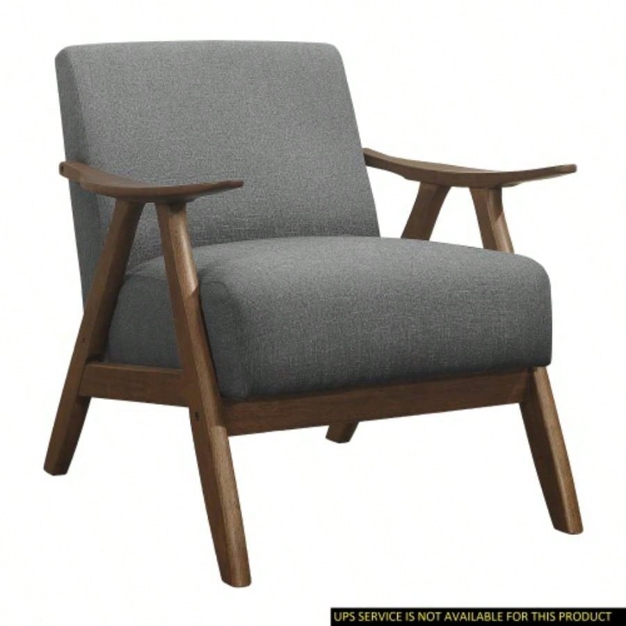 Modern Home Furniture 1pc Rocking Chair Gray Fabric Upholstered Dark Walnut Wood Cushion and Back