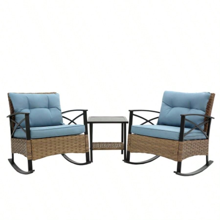 3pcs rocking rattan set leisure chair outdoor rattan rocking chair set