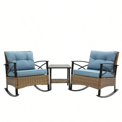 3pcs rocking rattan set leisure chair outdoor rattan rocking chair set
