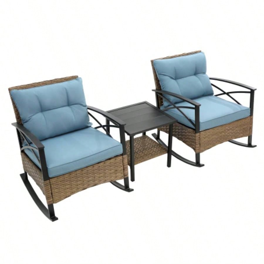 3pcs rocking rattan set leisure chair outdoor rattan rocking chair set
