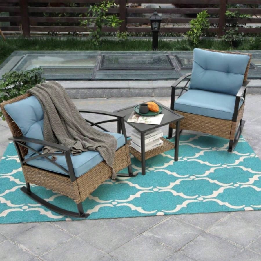 3pcs rocking rattan set leisure chair outdoor rattan rocking chair set