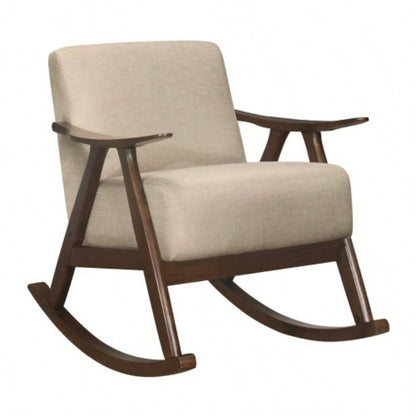 Modern Home Furniture 1pc Rocking Chair Gray Fabric Upholstered Dark Walnut Wood Cushion and Back