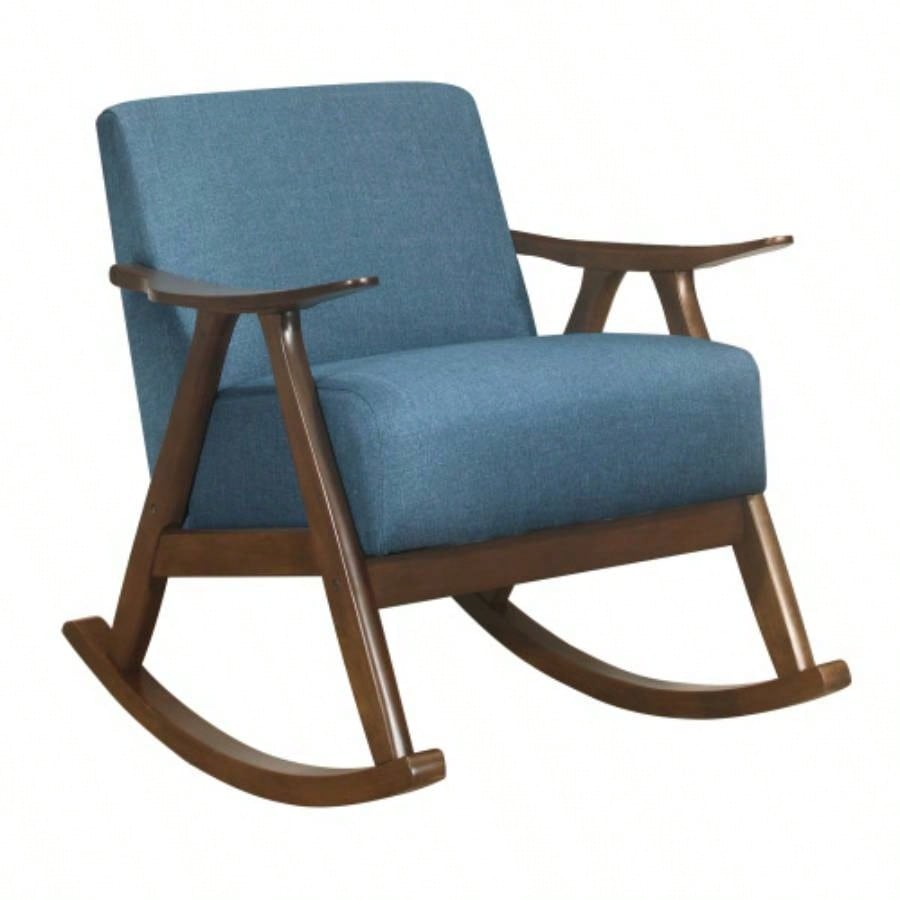 Modern Home Furniture 1pc Rocking Chair Gray Fabric Upholstered Dark Walnut Wood Cushion and Back