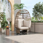TREXM Outdoor Swivel Chair with Cushions, Rattan Patio Chair with Rocking Function Balcony, Poolside and Garden Natural Wicker+ Beige Cushion