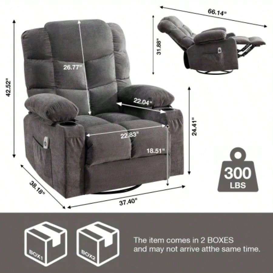 Massage Rocker Recliner Chair Rocking Chairs Adults Oversized with 2 Cup Holders, USB Charge Port Soft Features a Manual Massage and Heat. A+B