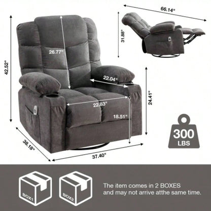 Massage Rocker Recliner Chair Rocking Chairs Adults Oversized with 2 Cup Holders, USB Charge Port Soft Features a Manual Massage and Heat. A+B