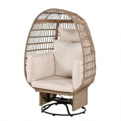 TREXM Outdoor Swivel Chair with Cushions, Rattan Patio Chair with Rocking Function Balcony, Poolside and Garden Natural Wicker+ Beige Cushion