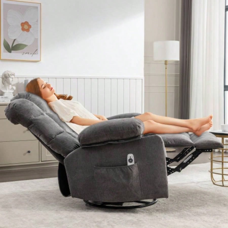 Massage Rocker Recliner Chair Rocking Chairs Adults Oversized with 2 Cup Holders, USB Charge Port Soft Features a Manual Massage and Heat. A+B
