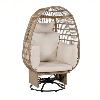 TREXM Outdoor Swivel Chair with Cushions, Rattan Patio Chair with Rocking Function Balcony, Poolside and Garden Natural Wicker+ Beige Cushion