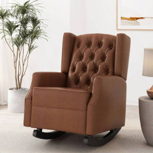 Rocking Chair Nursery, Rocker Chair with Wingback, Solid Wood Frame Armchair with Arm Nursery, Living Room, Bedroom