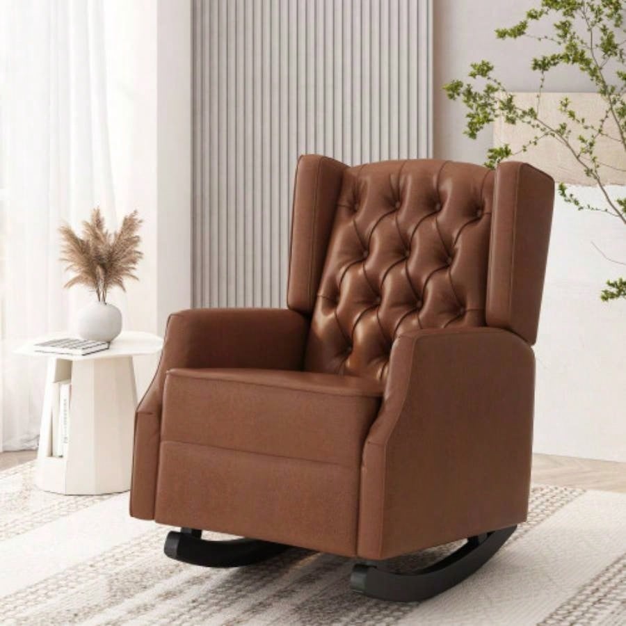 Rocking Chair Nursery, Rocker Chair with Wingback, Solid Wood Frame Armchair with Arm Nursery, Living Room, Bedroom