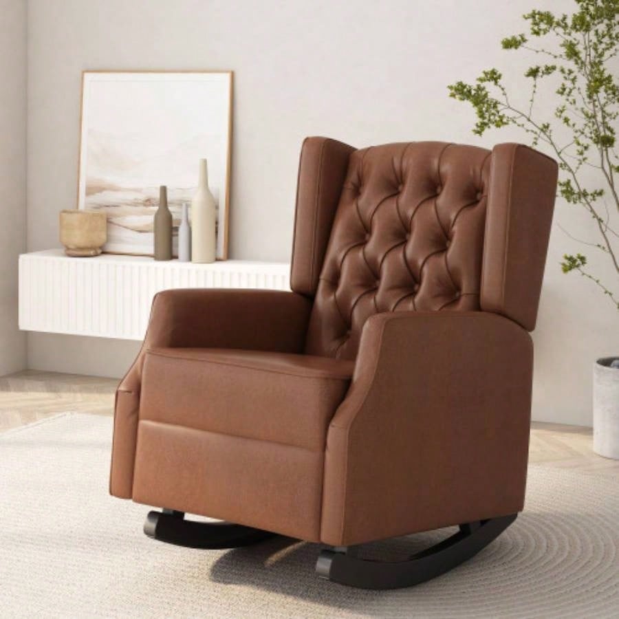 Rocking Chair Nursery, Rocker Chair with Wingback, Solid Wood Frame Armchair with Arm Nursery, Living Room, Bedroom